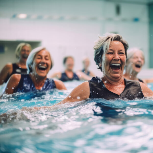 image showing mature women and men in an aqua aerobics class