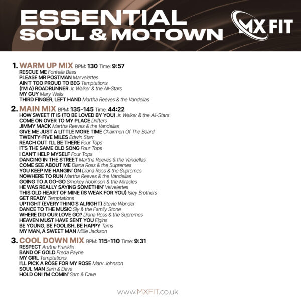 Essential Soul & Motown Original Artists fitness music tracklisting